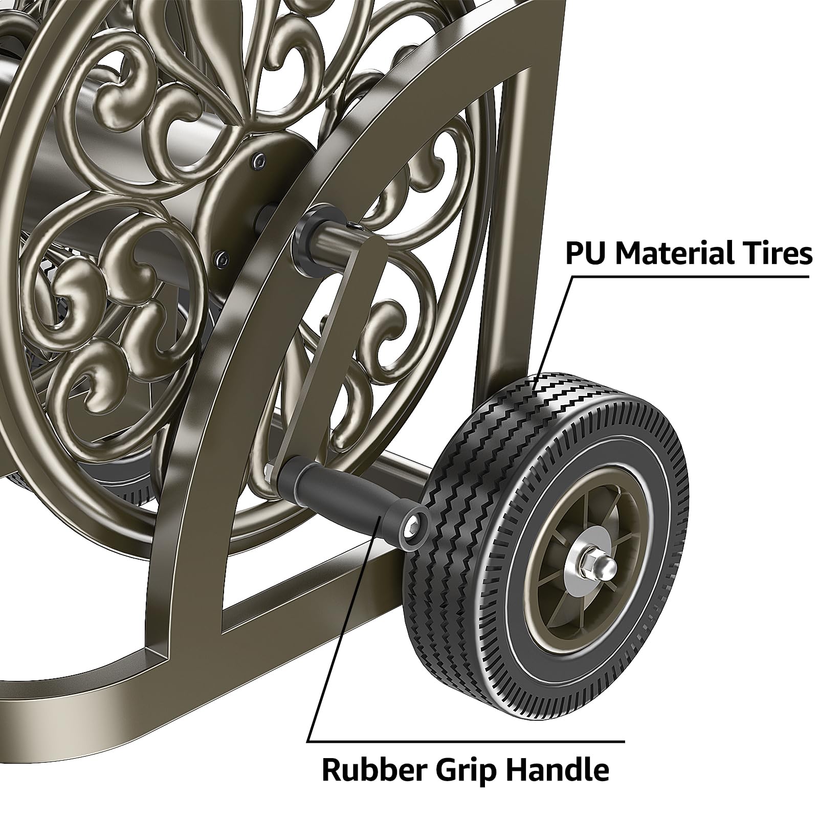 GOFORWILD garden hose reel cart storage basket holds tools and accessories within reach.