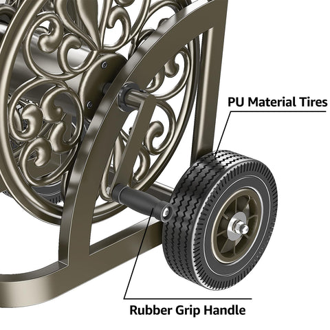 GOFORWILD garden hose reel cart storage basket holds tools and accessories within reach.