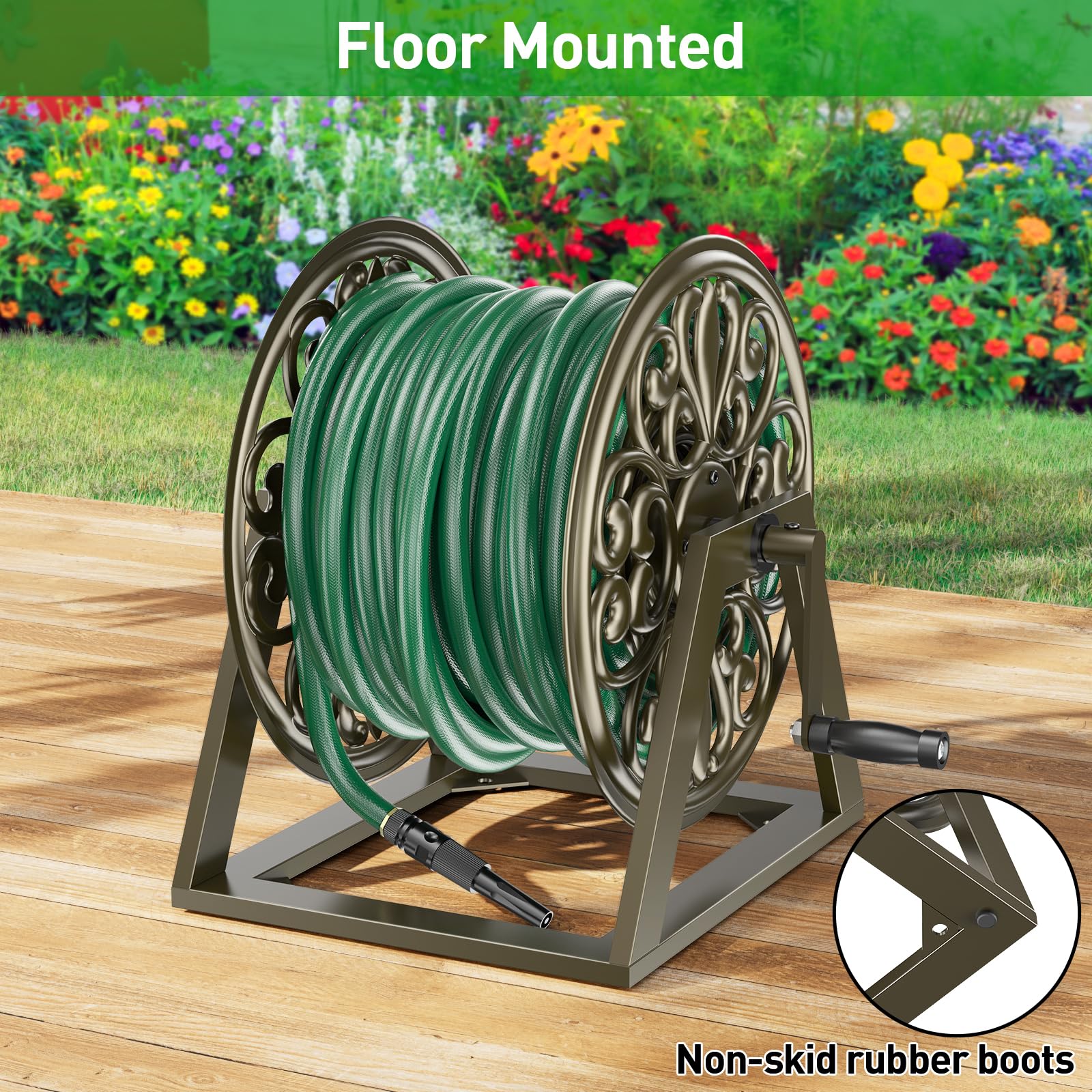 GOFORWILD heavy-duty steel hose reel designed for outdoor use