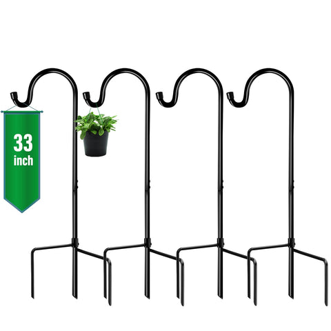 GOFORWILD shepherd hook 4-pack in black showcases sturdy 33-inch height for versatile display.