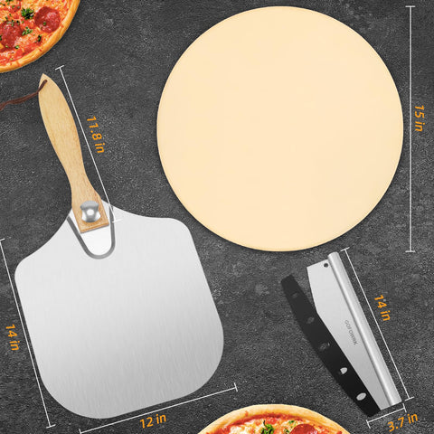 GOFOWRK metal pizza peel aids safe transfer of hot pizzas.