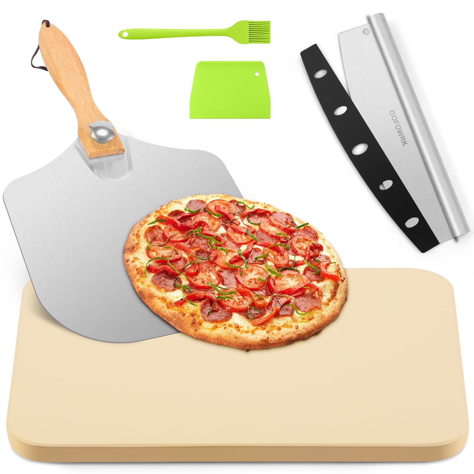 GOFOWRK pizza stone set 15x12 inches for even heat and crispy crusts.