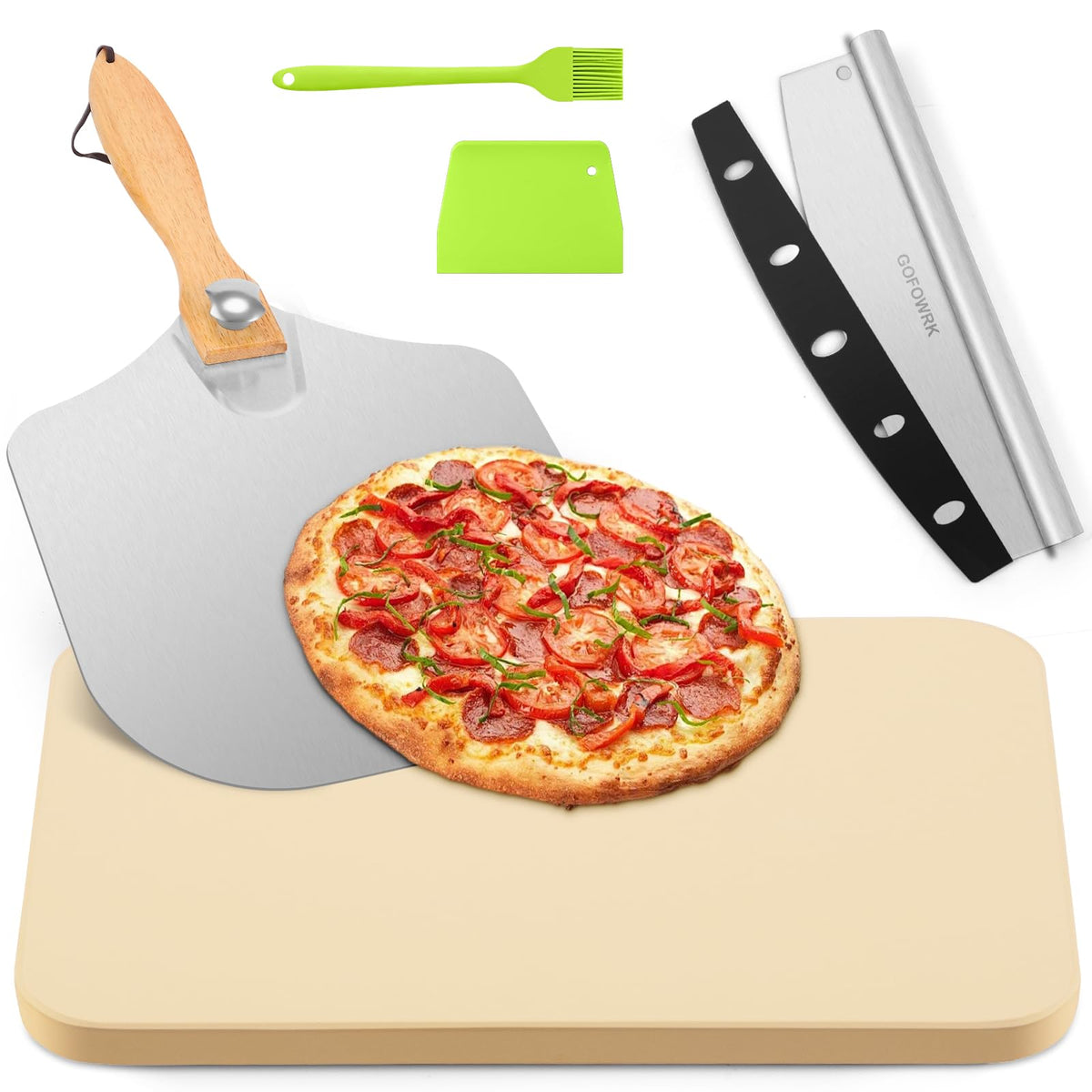 GOFOWRK pizza stone set 15x12 inches for even heat and crispy crusts.