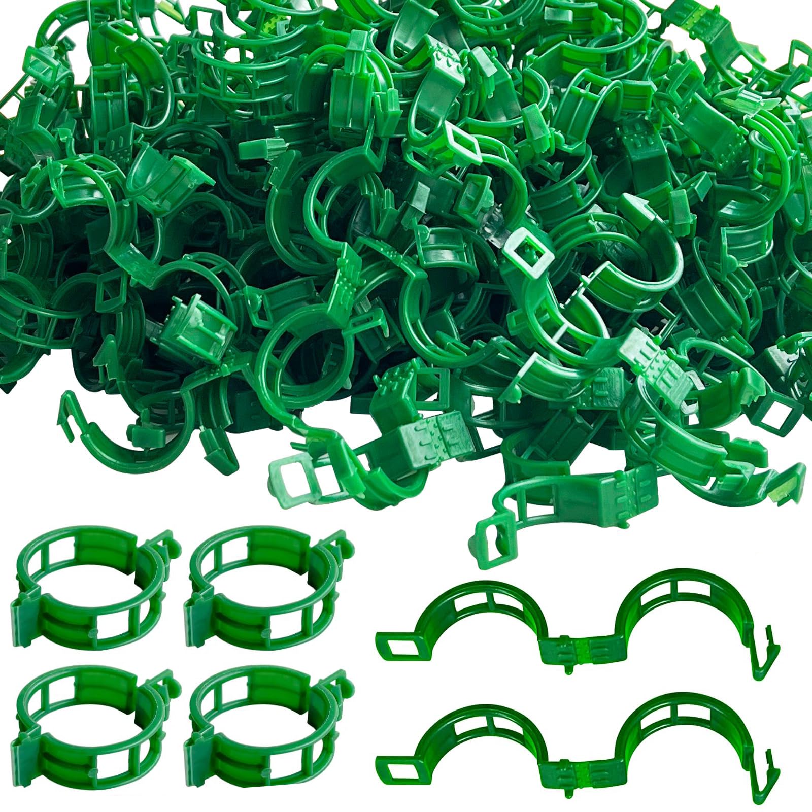 GOFULLHOME plant support clips close-up in green, highlighting durable plastic and secure grip.