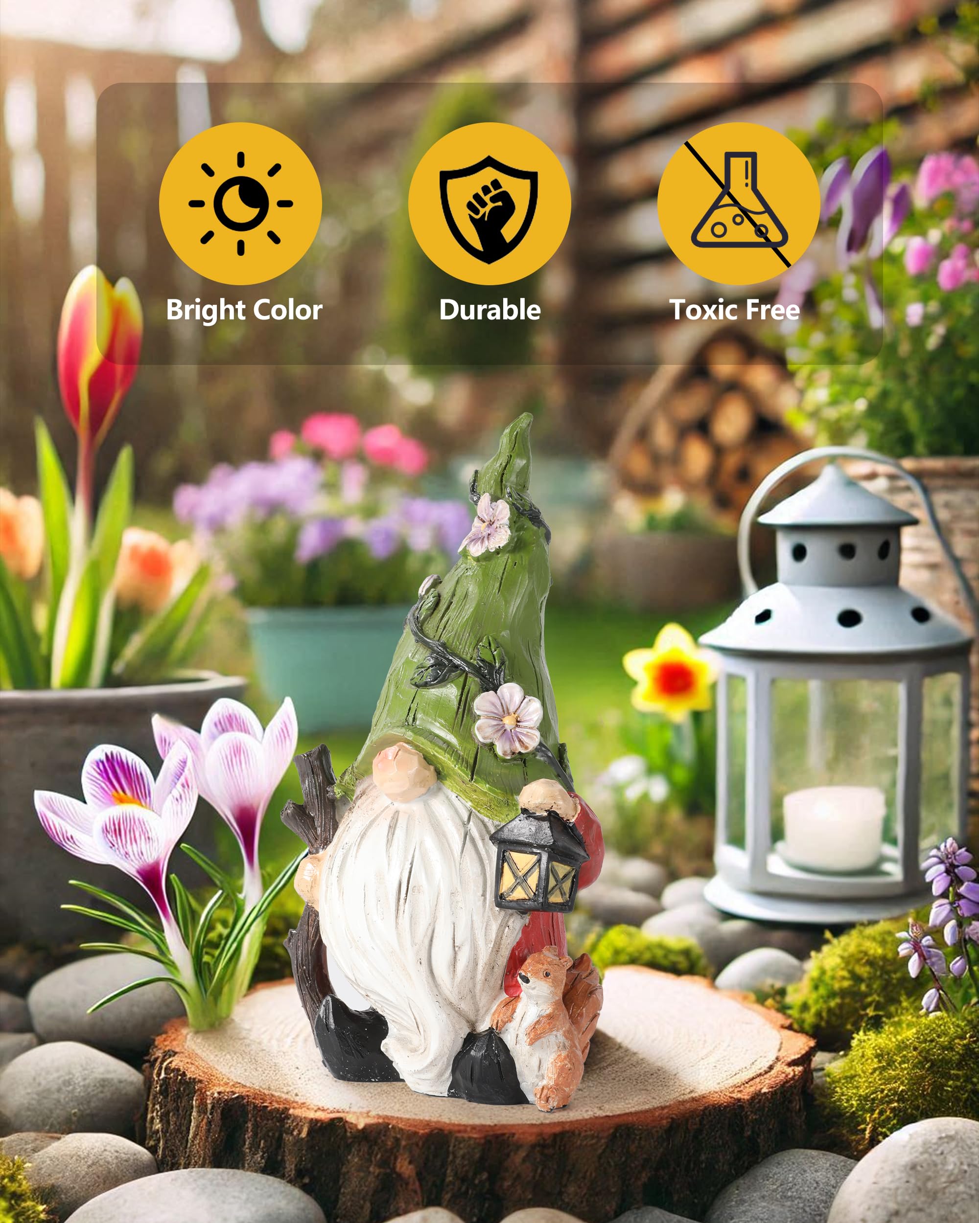 GoGnome 6.5-inch tall garden gnome with squirrel figurine adds outdoor whimsy.