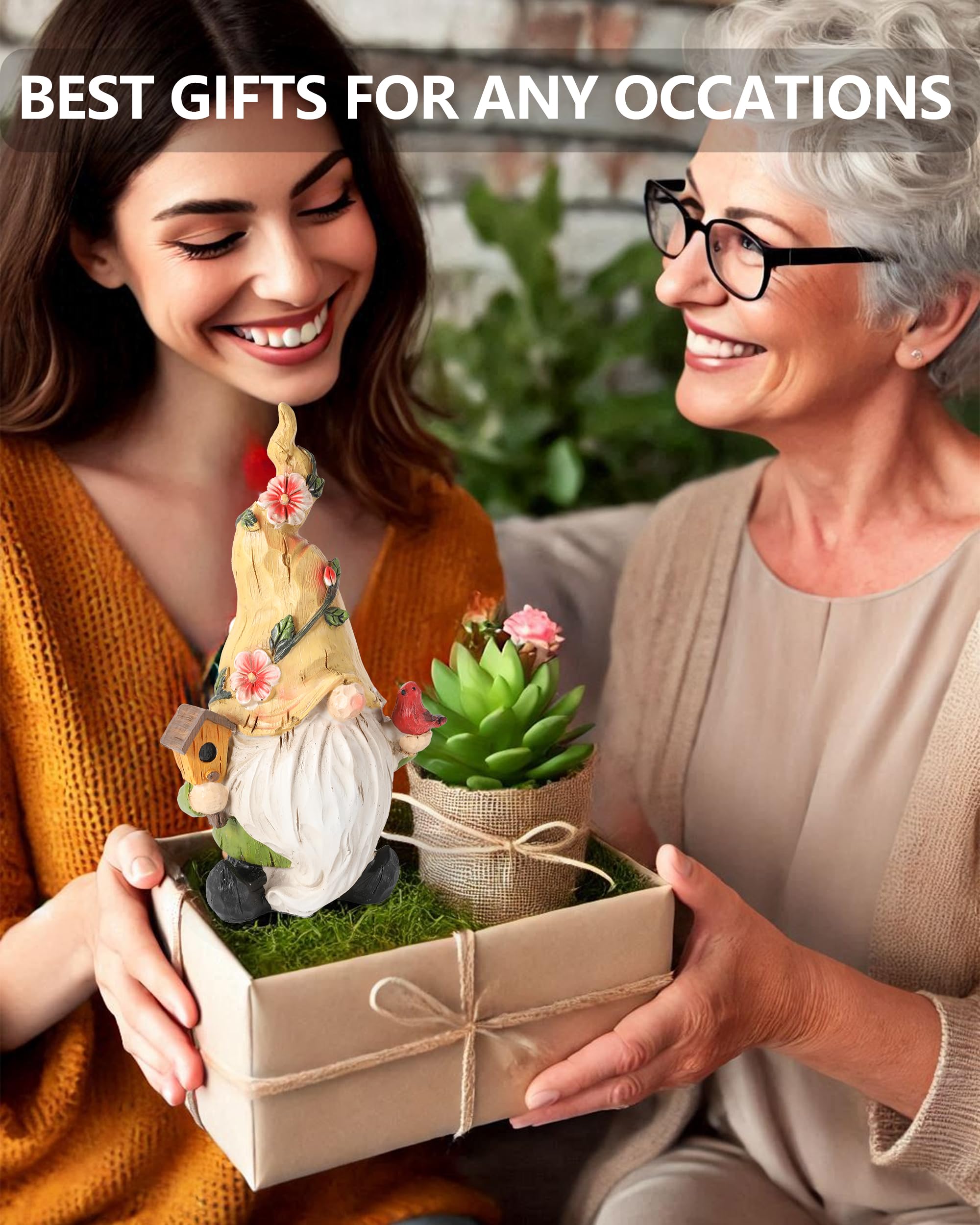 GoGnome cardinal bird-gnome ornament enhances garden charm.