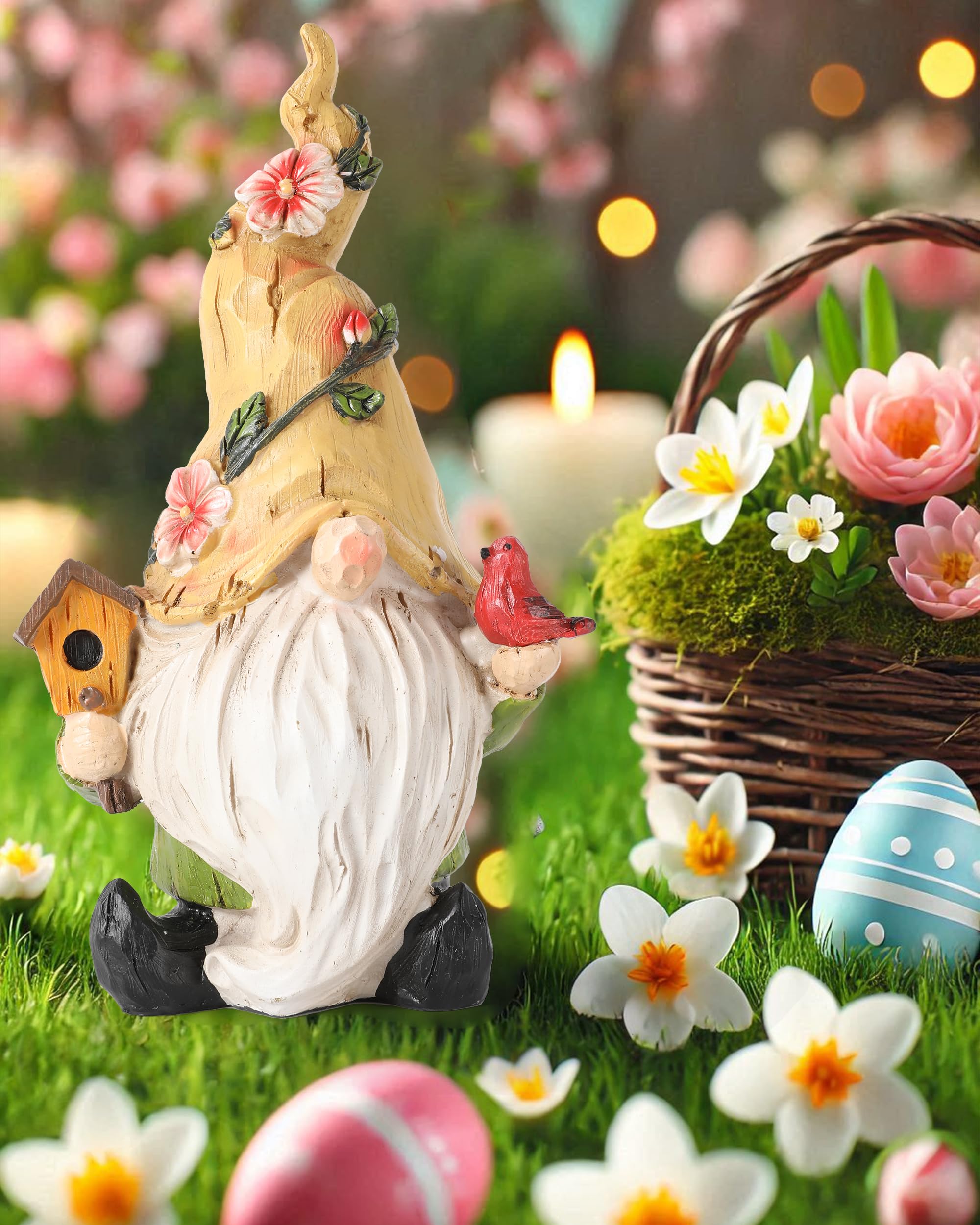 GoGnome hand-painted resin garden gnome cardinal figurine for vibrant outdoor decor.
