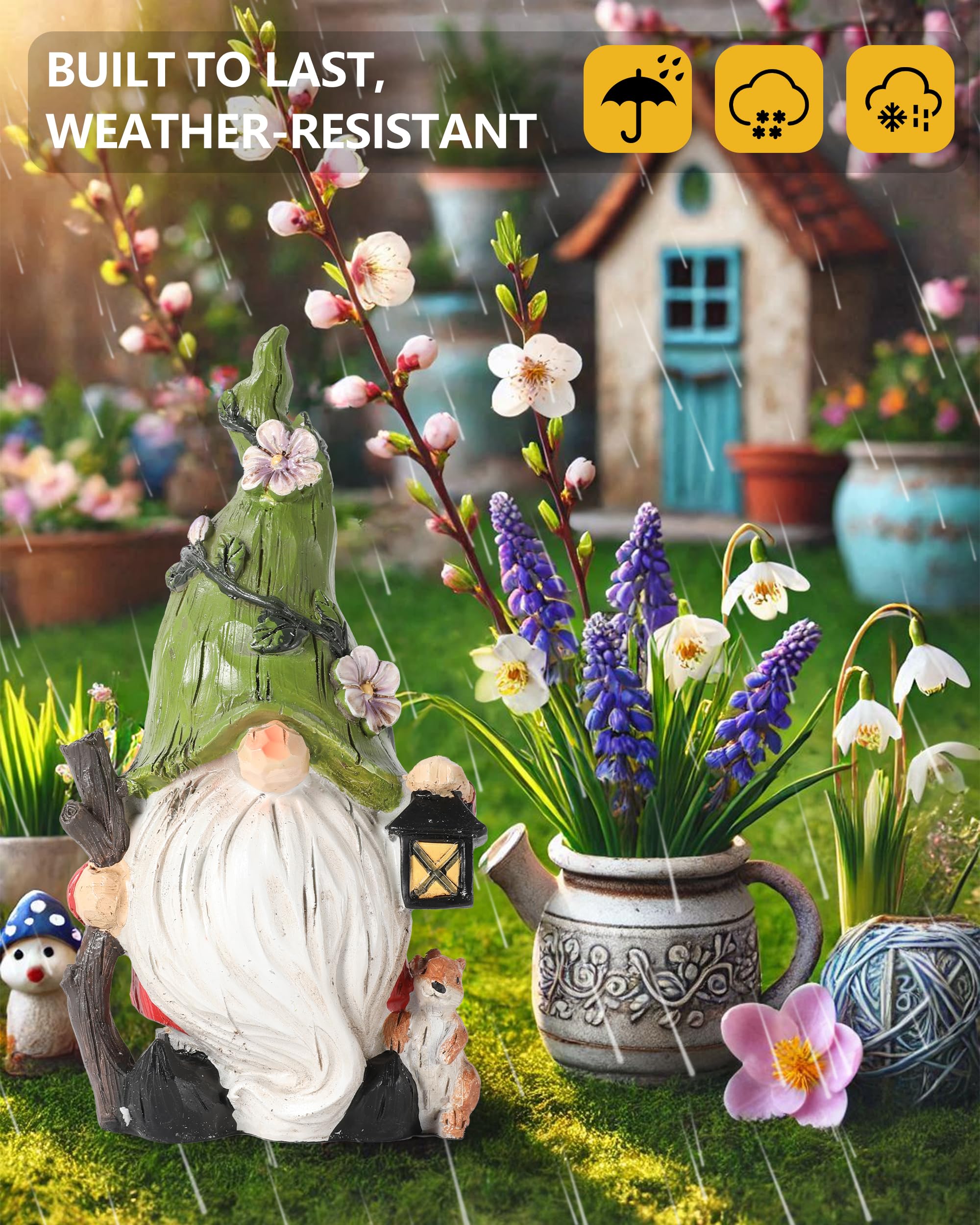 GoGnome spring and summer decor gnome adds seasonal character to gardens.