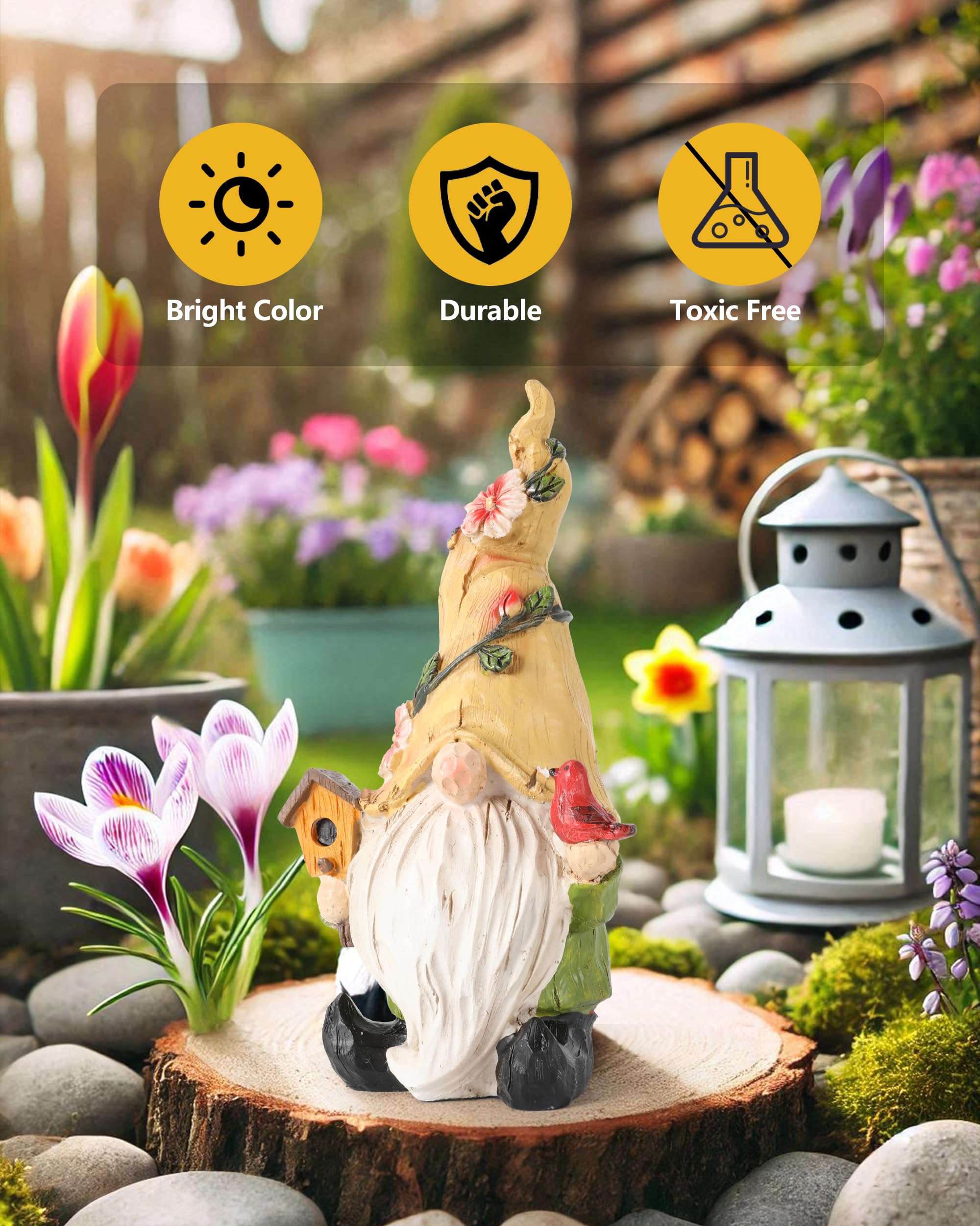 GoGnome yellow spring gnome for indoor and outdoor yard display.