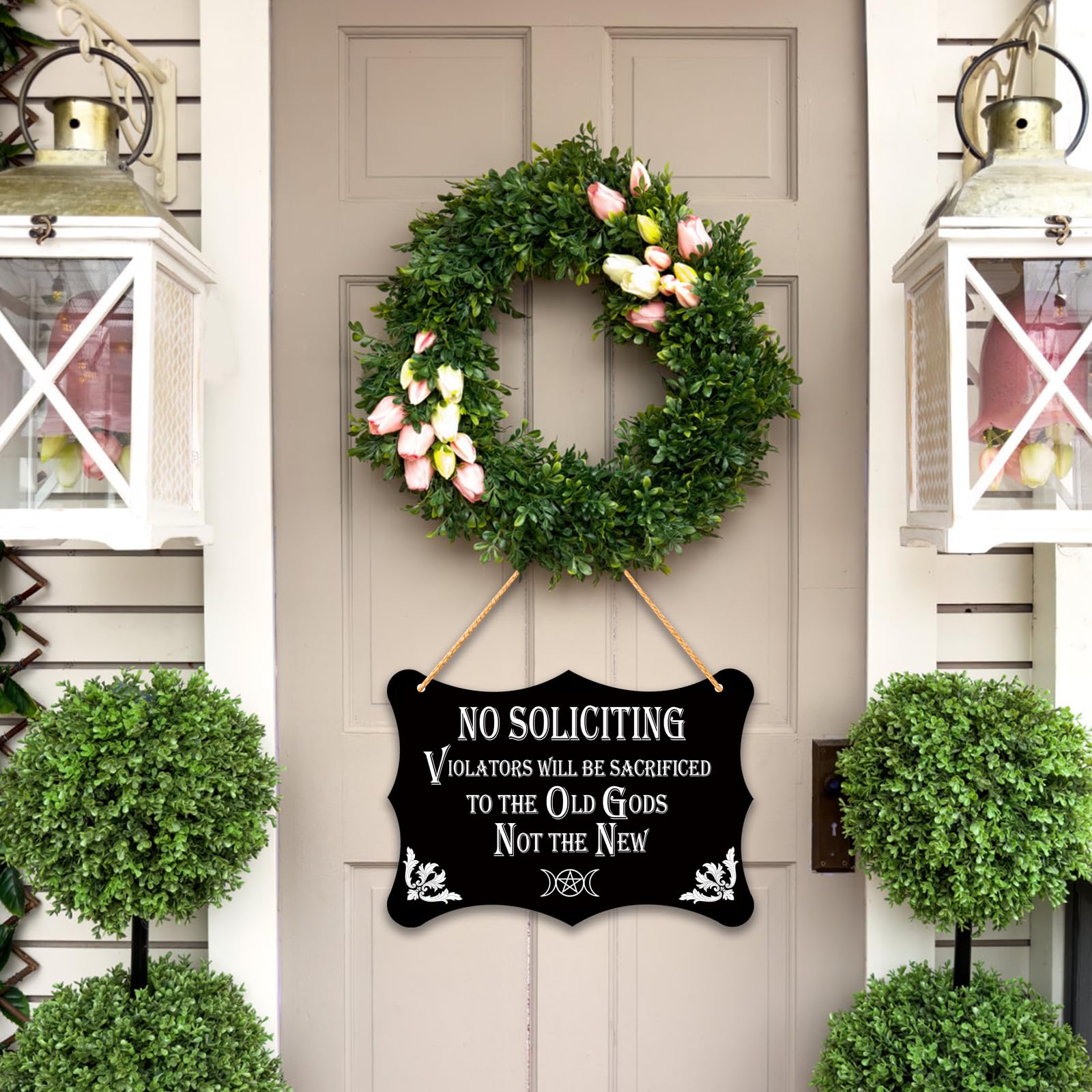 GOGOBAY No Soliciting Sign wall display with hemp rope for porch decor