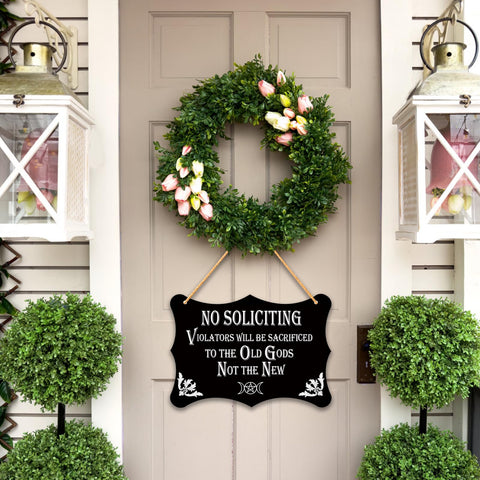 GOGOBAY No Soliciting Sign wall display with hemp rope for porch decor