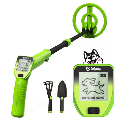 GoGonova kids metal detector with a 6.8-inch waterproof coil, ready for treasure hunts.