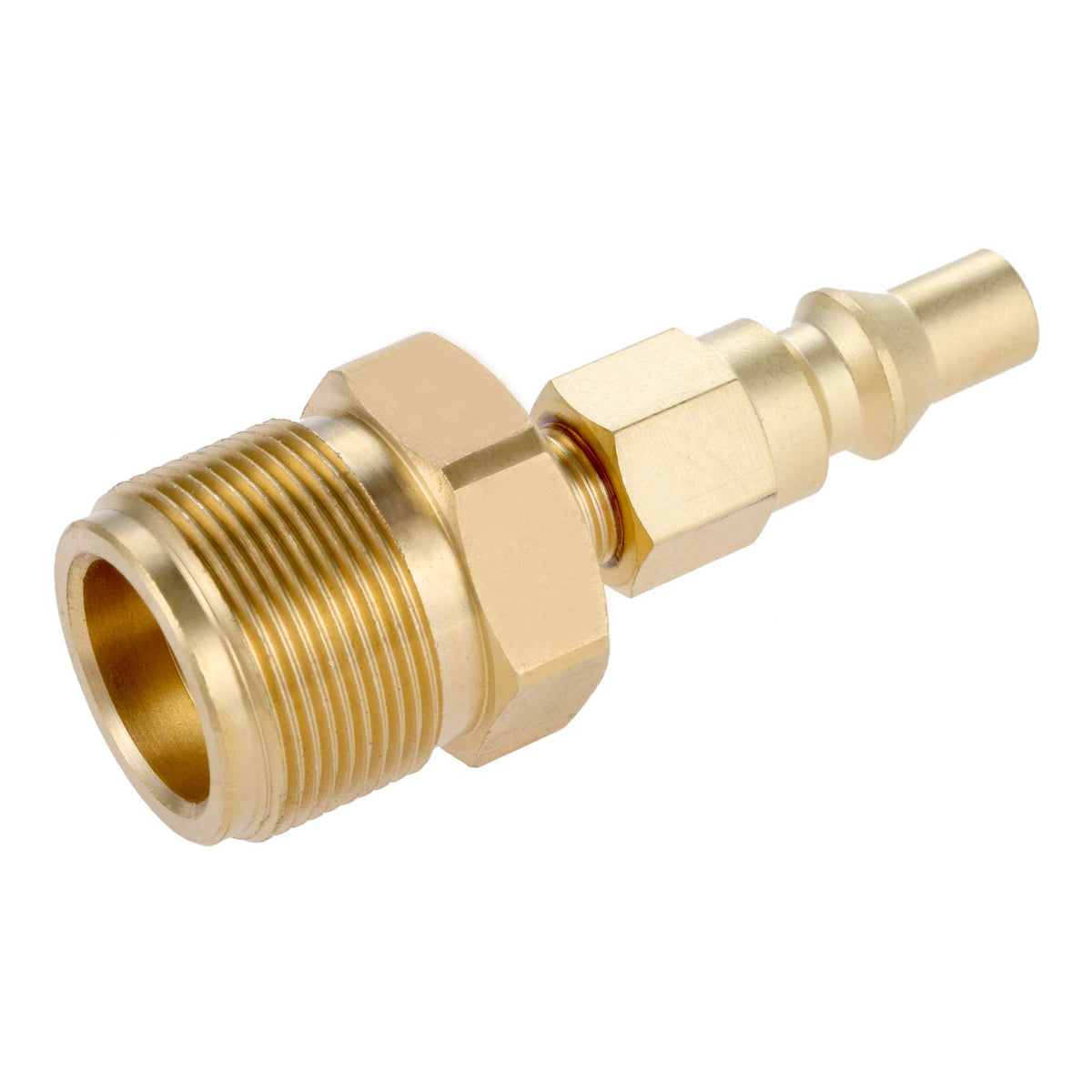 Gohantee propane brass adapter quick-connect plug close-up for secure RV hookups