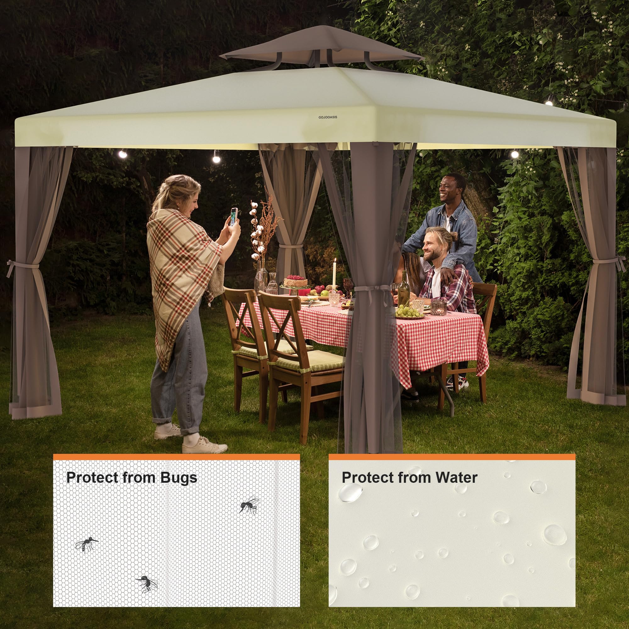 GOJOOASIS powder-coated steel frame resists rust for durable outdoor use.