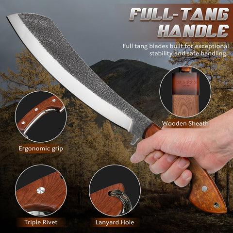 Golden Bird Parang Machete knife ergonomic wooden grip reduces fatigue during long outdoor use.