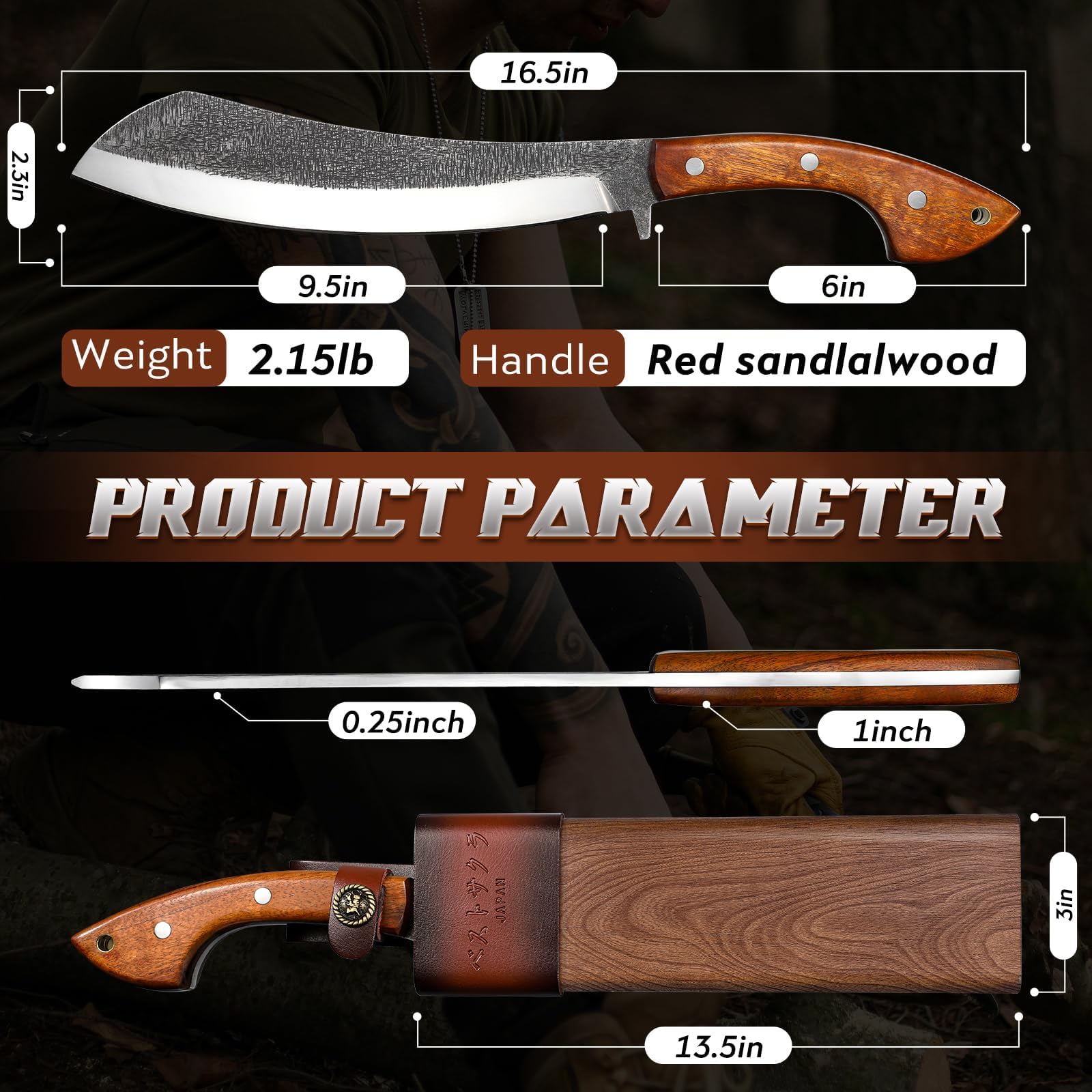 Golden Bird Parang Machete knife full-tang construction for exceptional strength in demanding tasks.