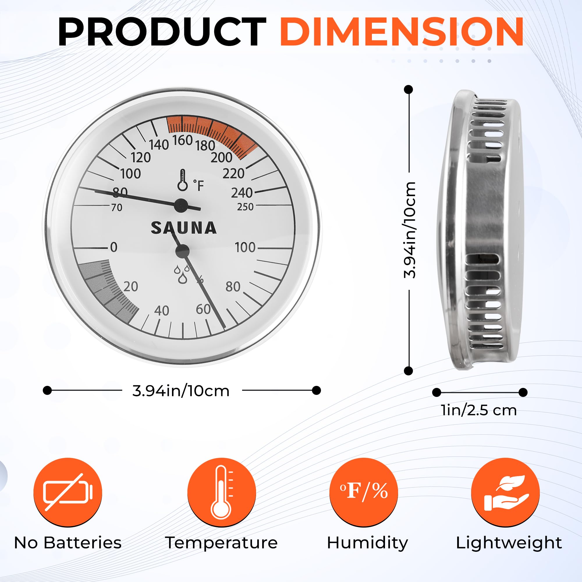 Golden Wave rust-proof alloy casing protects the device in moist sauna environments.