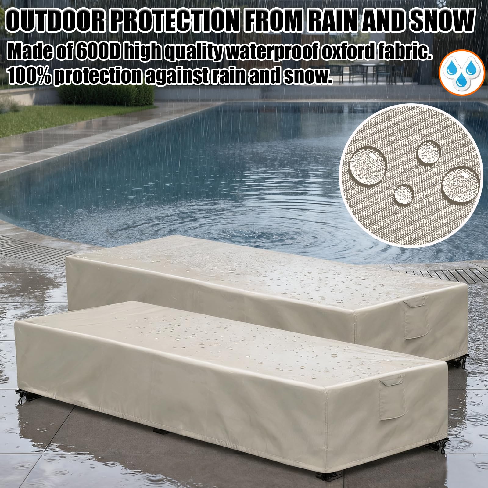 GoldenRaindrop UV-resistant 600D fabric with sealed seams for durability.