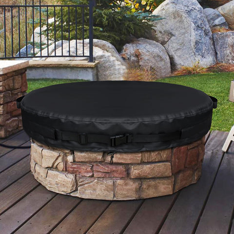 GoldenRaindrop round fire pit cover protects built-in pits from rain and debris.