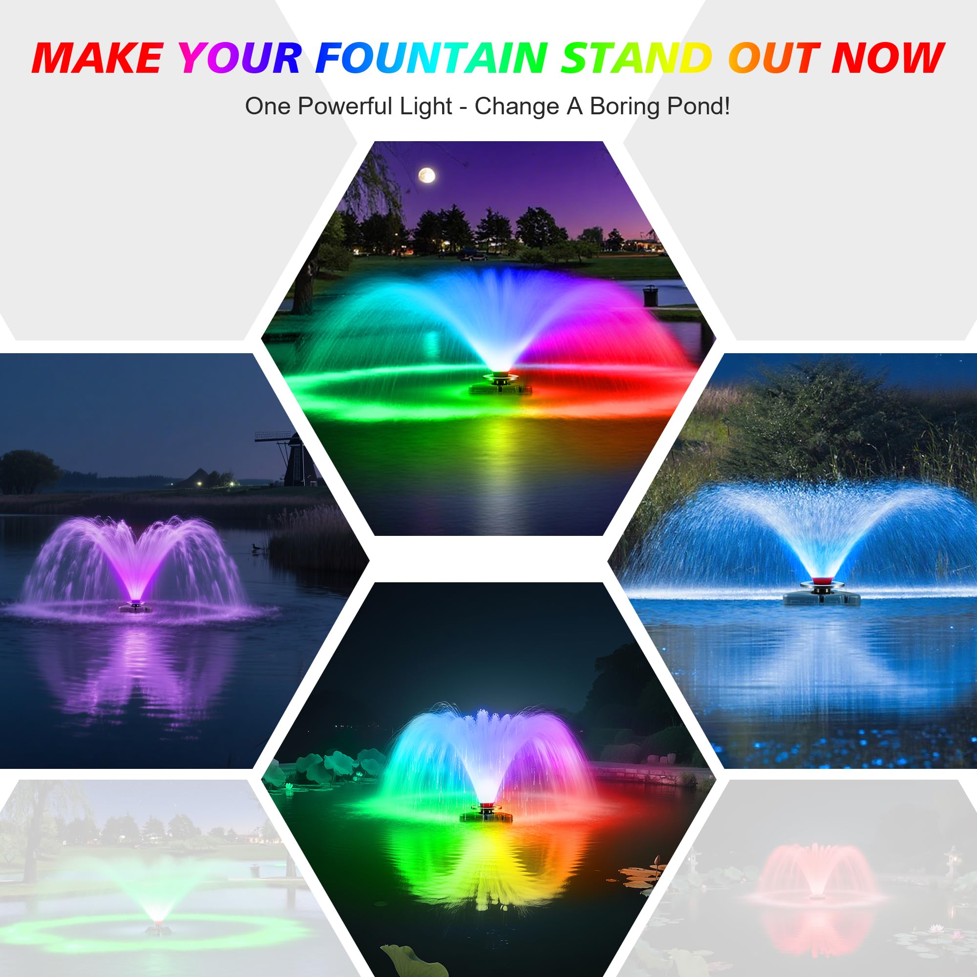 Goldlife RGBW 360° lighting complements dynamic fountain motion