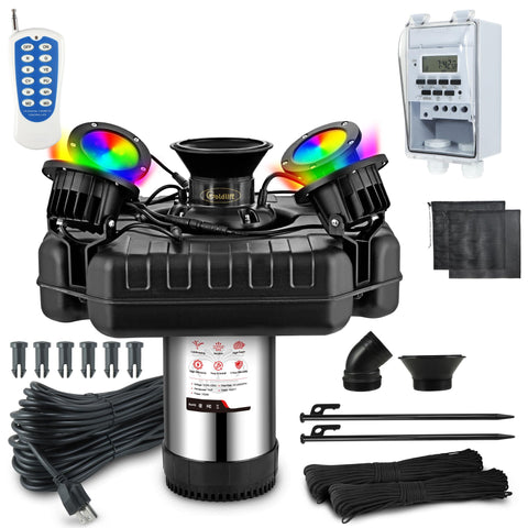 Goldlife F3 pond fountain aerator with bold spray for vibrant pond circulation.
