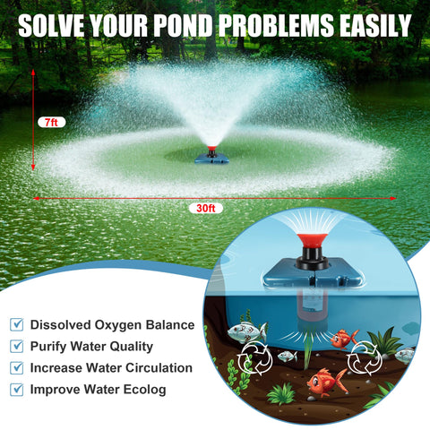 Goldlife floating fountain balanced design provides decorative charm and circulation.