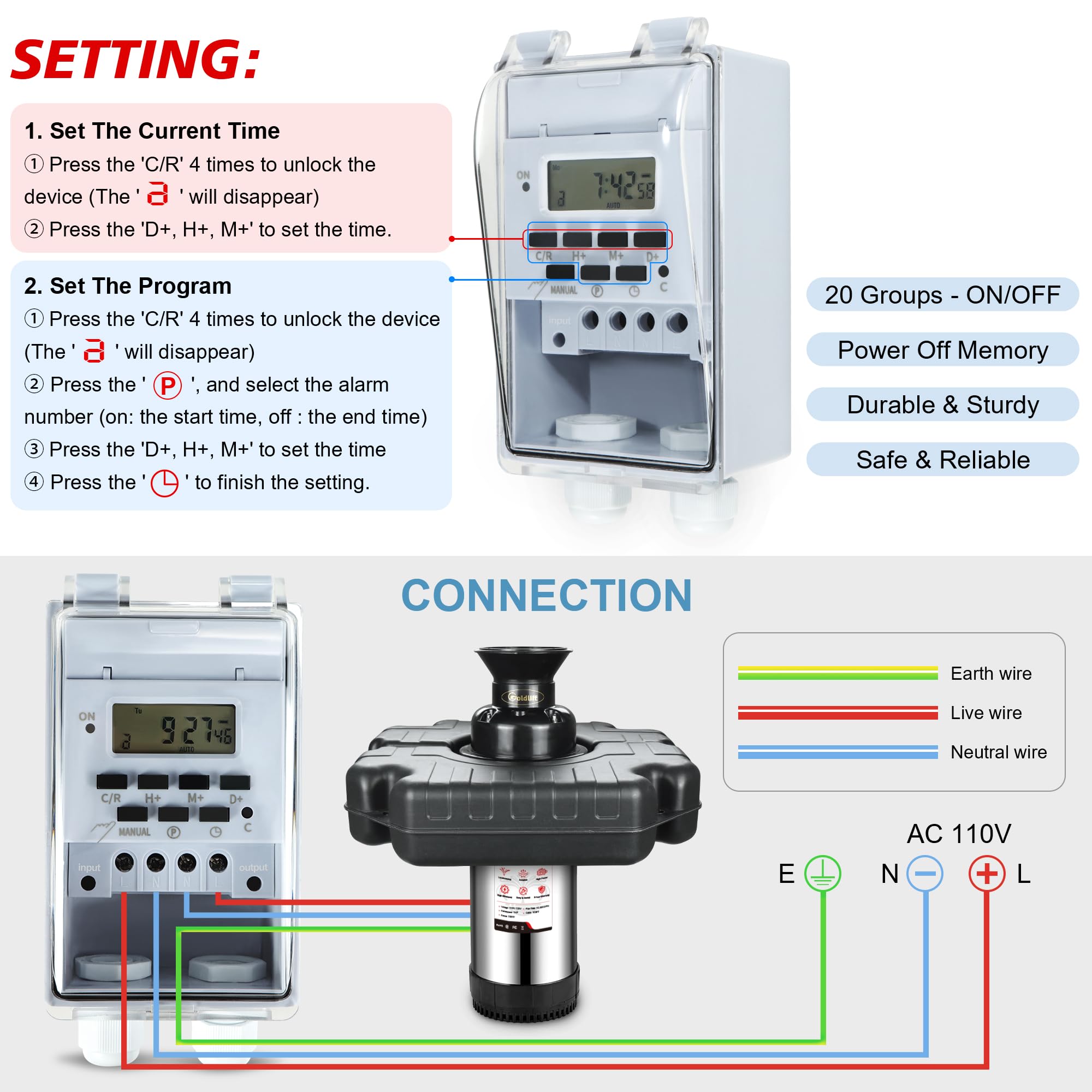Goldlife includes timer, stakes, and rope for easy setup