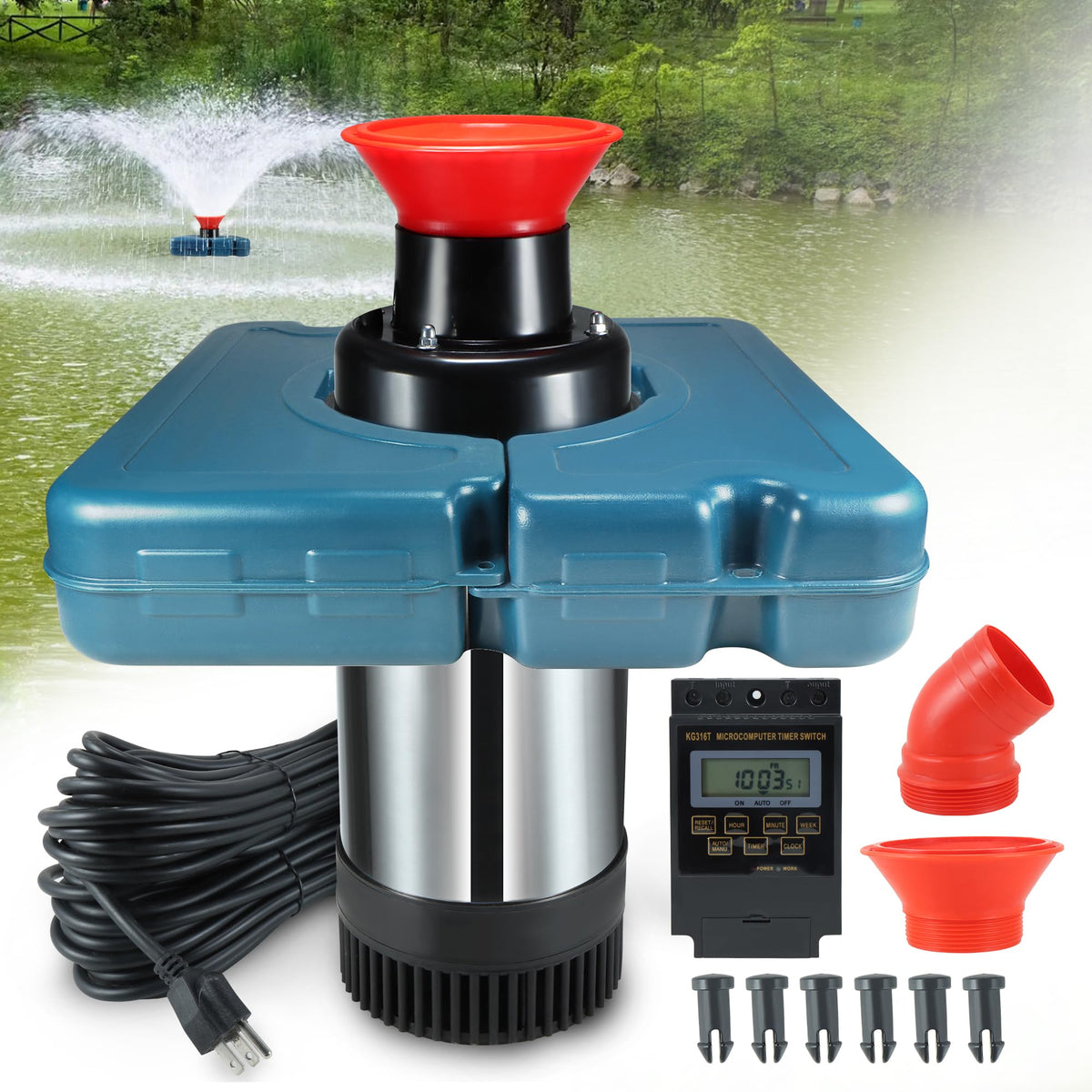 Goldlife Pond Fountain Aerator 1HP demonstrates strong surface movement for improved pond aeration.