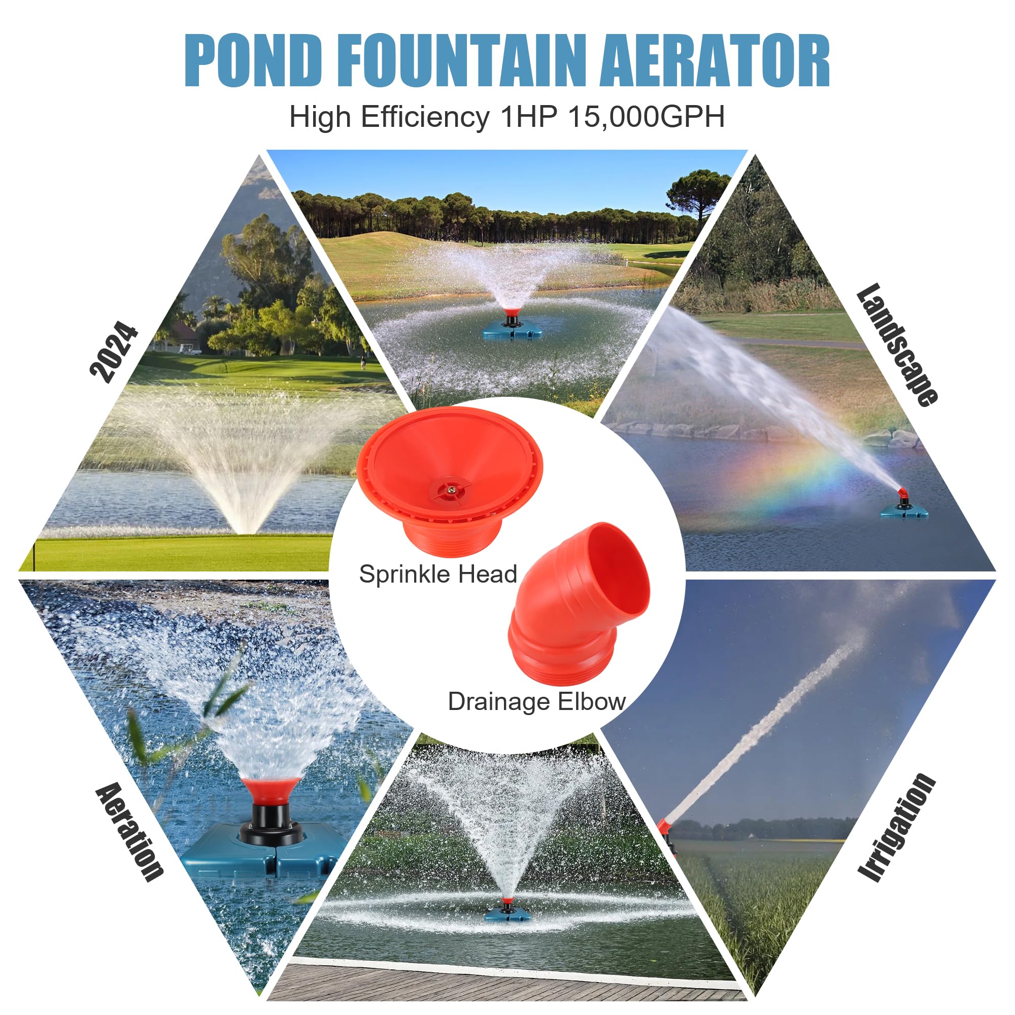 Goldlife two-nozzle-heads enable varied spray patterns for different pond looks and aeration.