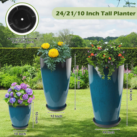 Goldshire 24-inch blue glossy round planter top view ideal for feature plant arrangements.