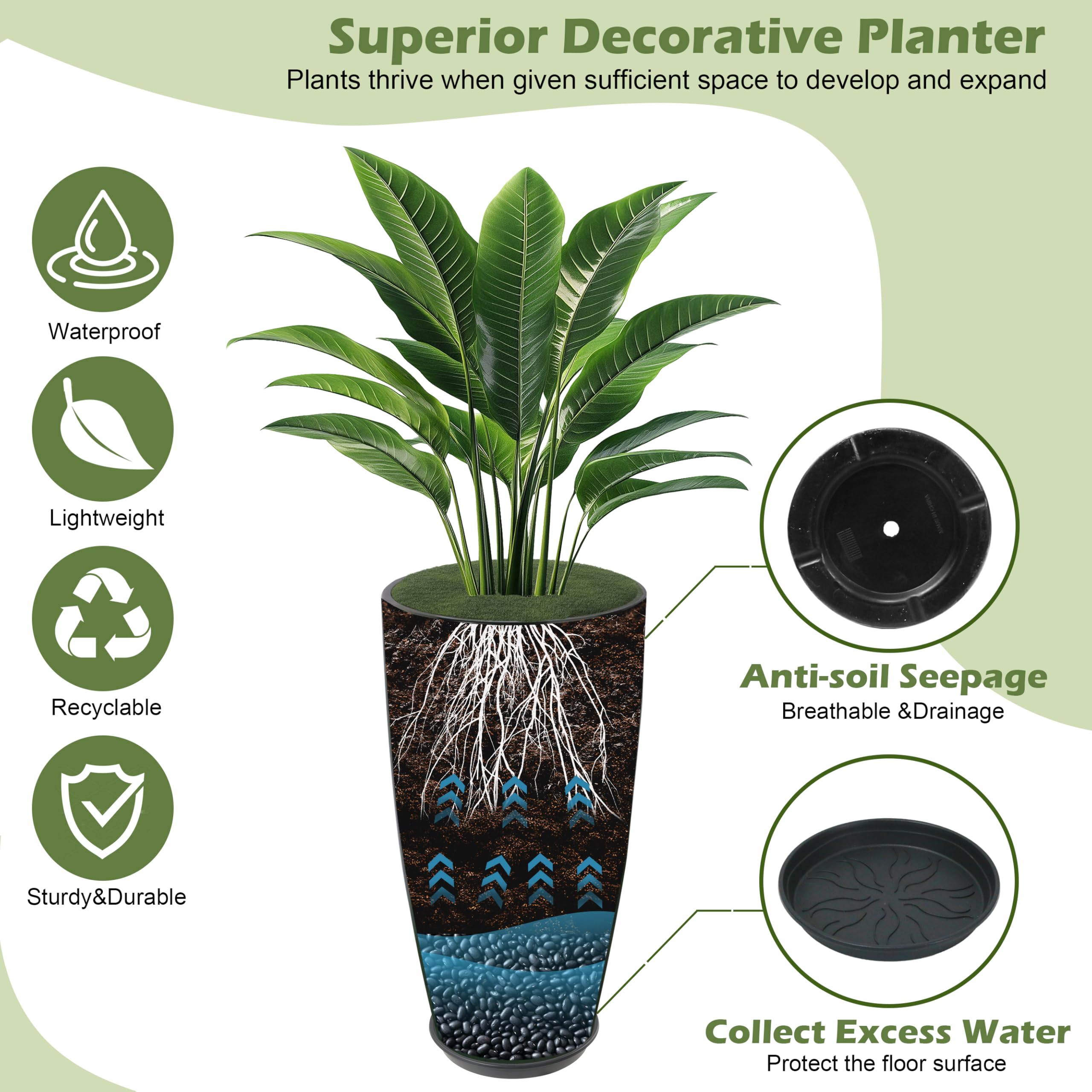 Goldshire blue planter close-up highlighting drainage hole for healthy watering.