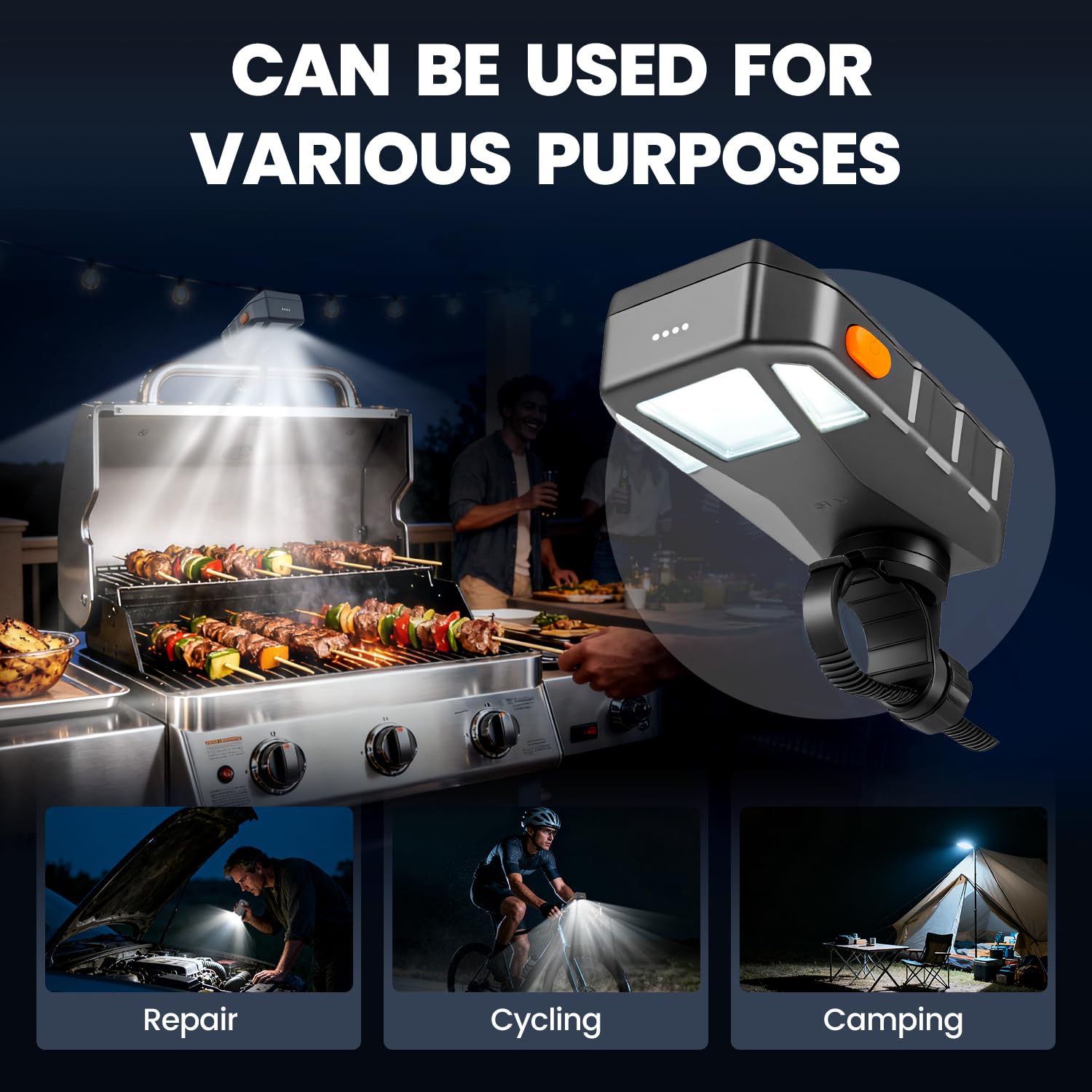 High-power mode provides bright illumination for dusk grilling