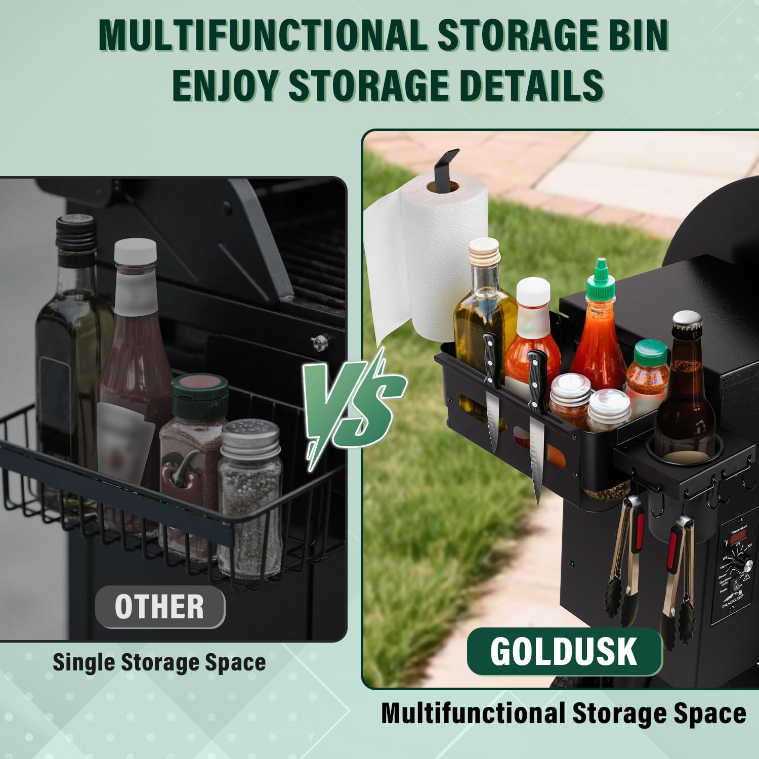Goldusk probe storage prevents misplacement during grilling.