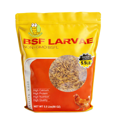 GOLDWORMS dried BSF larvae bag sealed for freshness and ease of serving.
