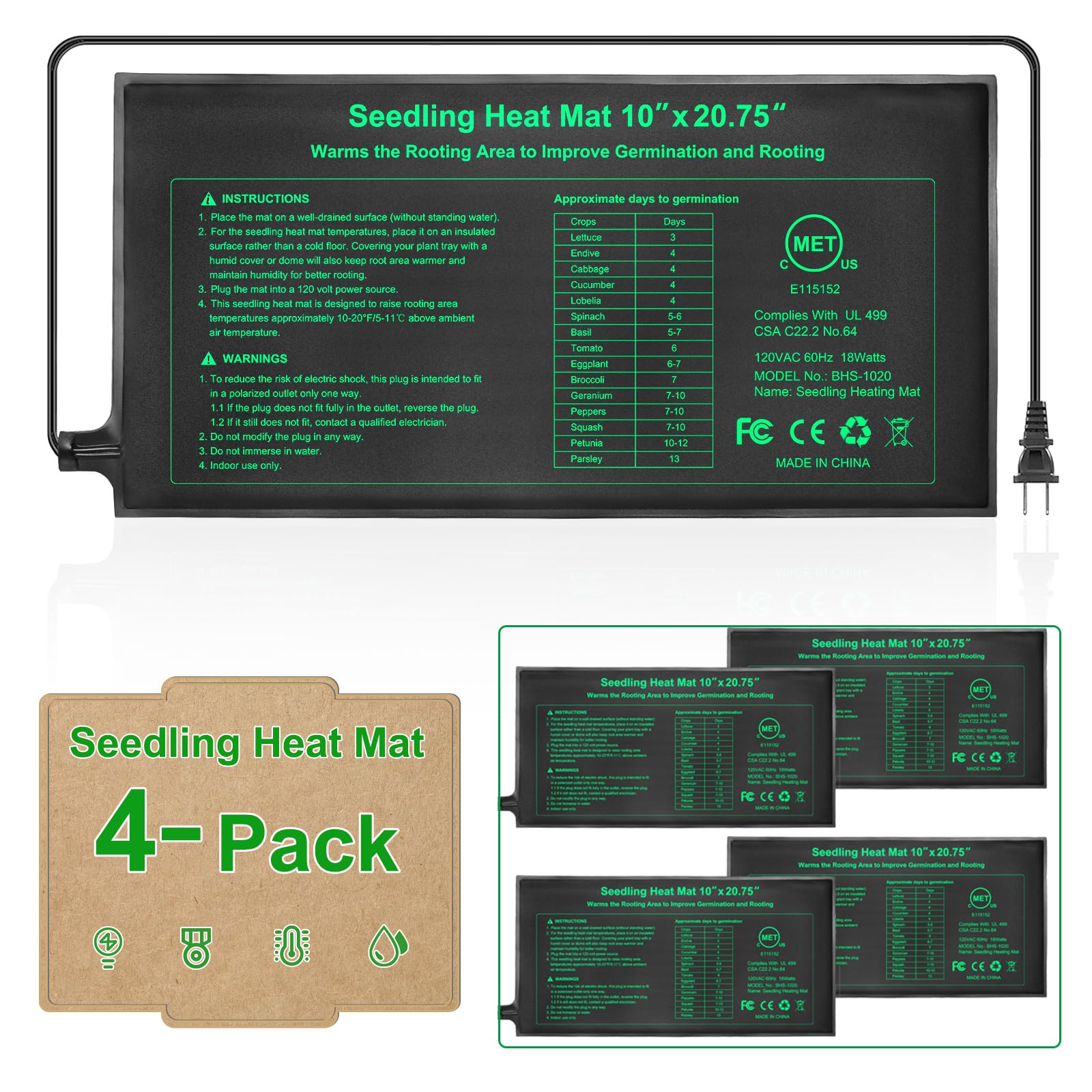 GOLOPET seedling heat mat 4-pack delivers even warmth across trays.