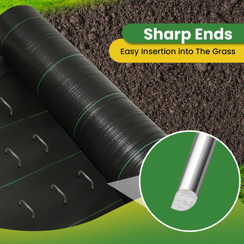 Gomedi weed-barrier-friendly stakes work across lawns, beds, and tents