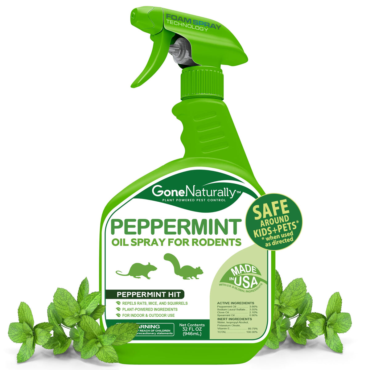 GoneNaturally Peppermint Rodent Spray bottle for safe indoor deterrence around family spaces