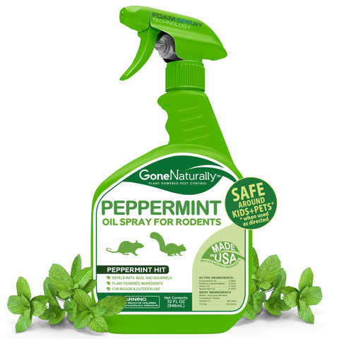 GoneNaturally Peppermint Rodent Spray bottle for safe indoor deterrence around family spaces