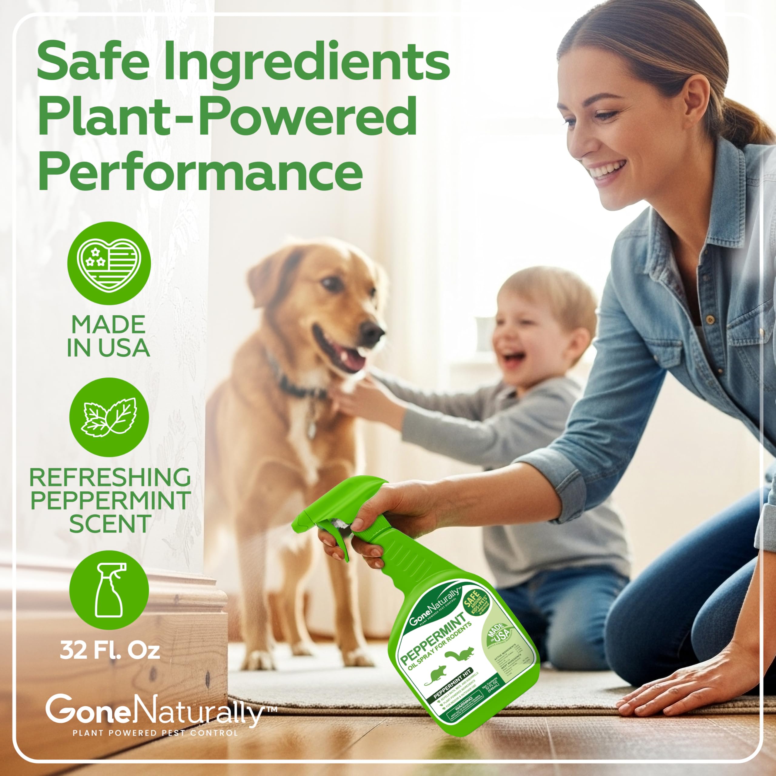 GoneNaturally Peppermint Rodent Spray mist enabling easy, even coverage