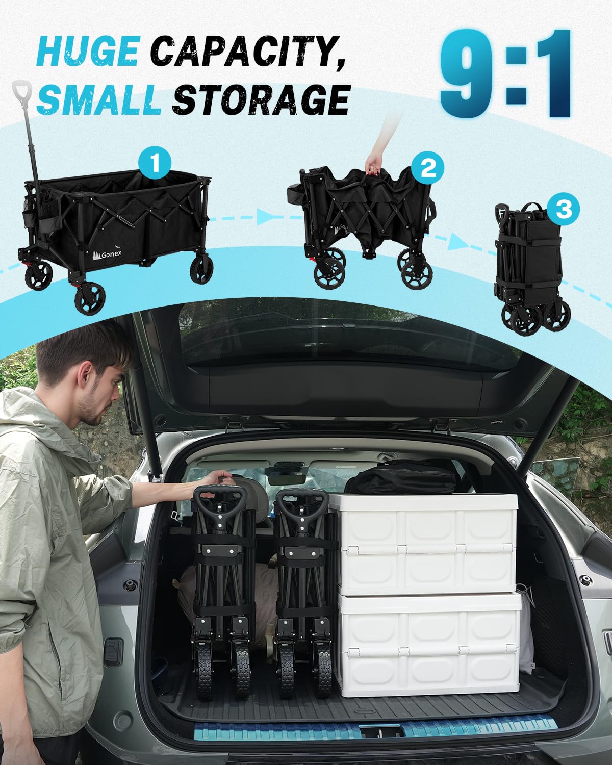 Gonex easy-fold drawstring allows quick setup and pack-away.