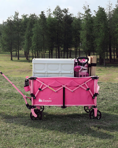 Gonex wagon ideal for camping, shopping, and outdoor chores on various surfaces