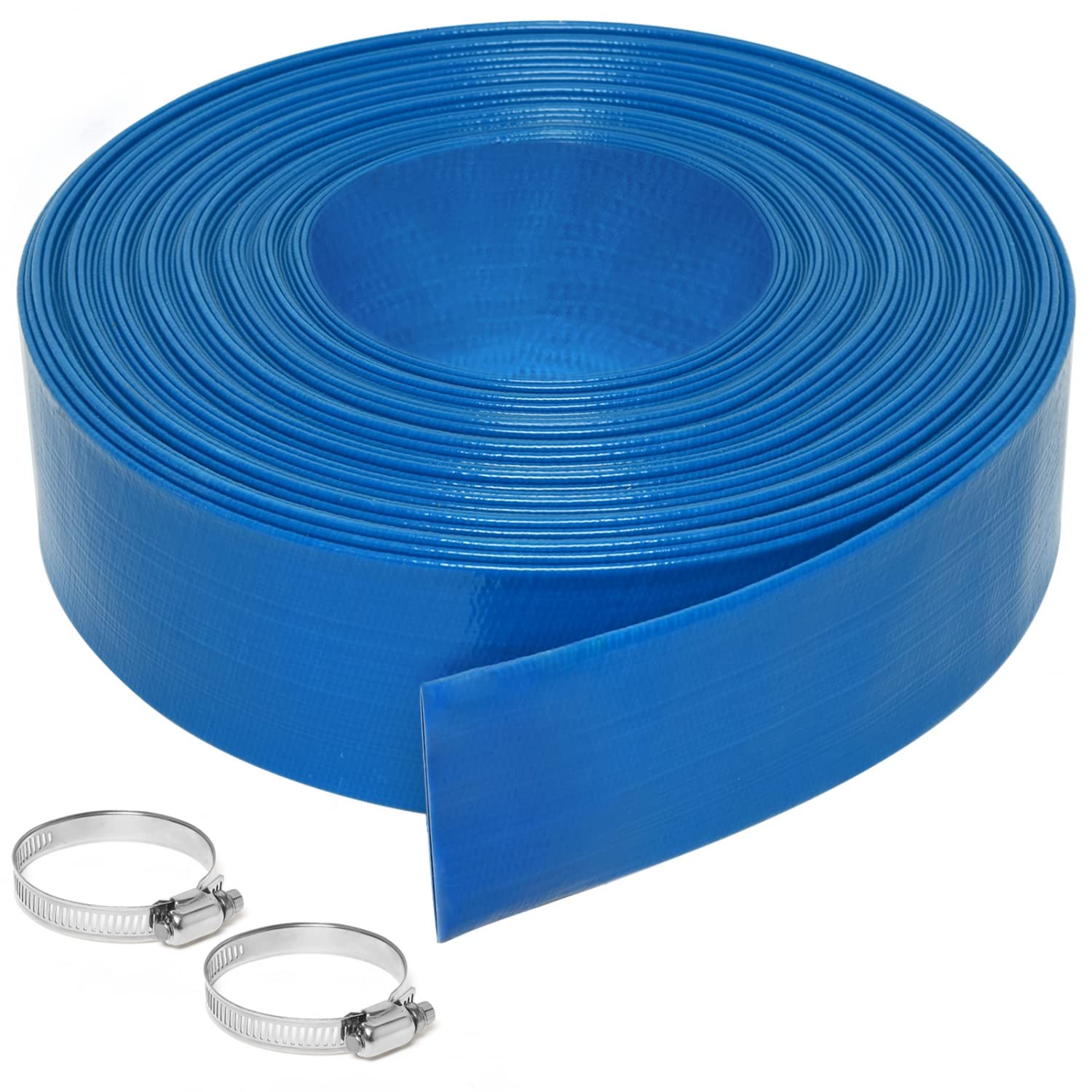 Gonioa backwash hose full view showing durable 2in 100ft PVC for pool use