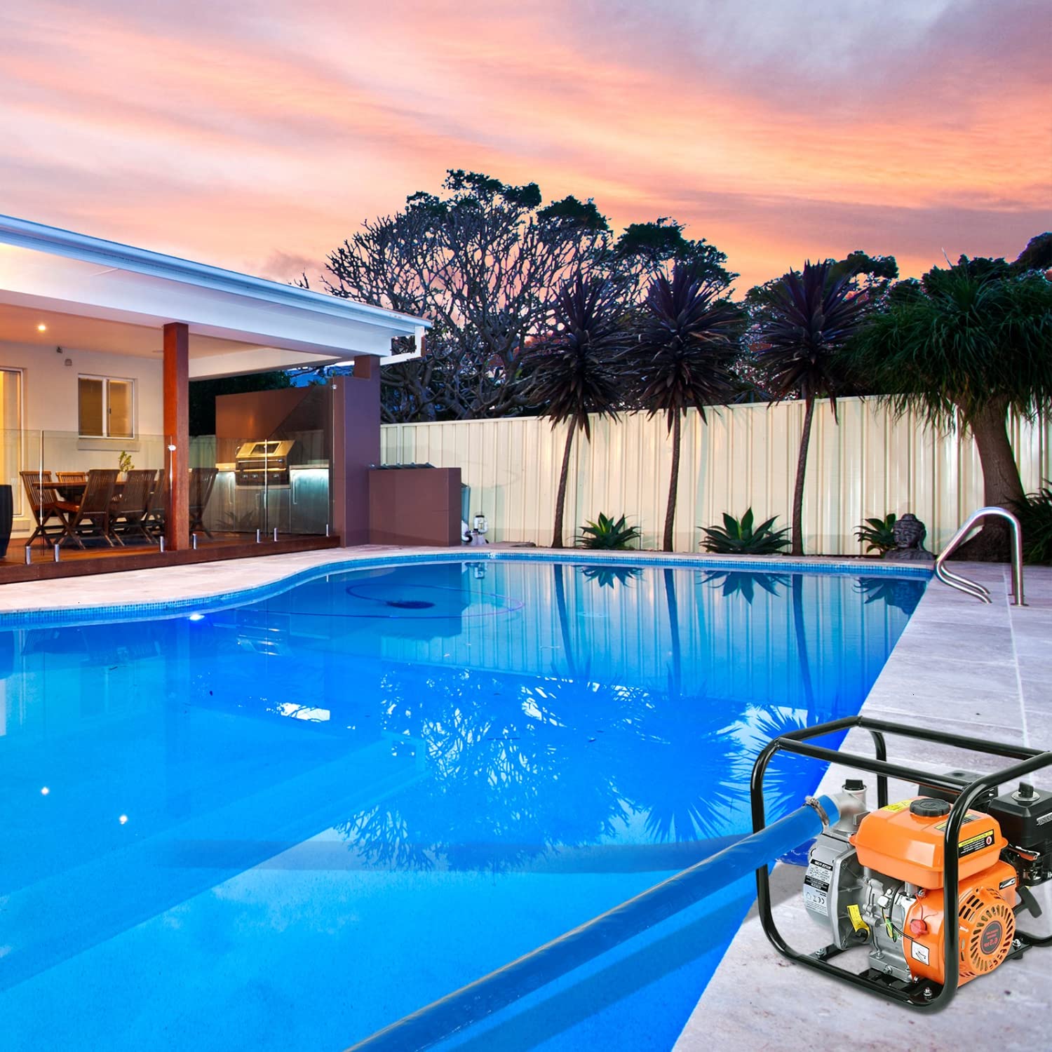 Gonioa pool backwash hose installation beside standard fittings