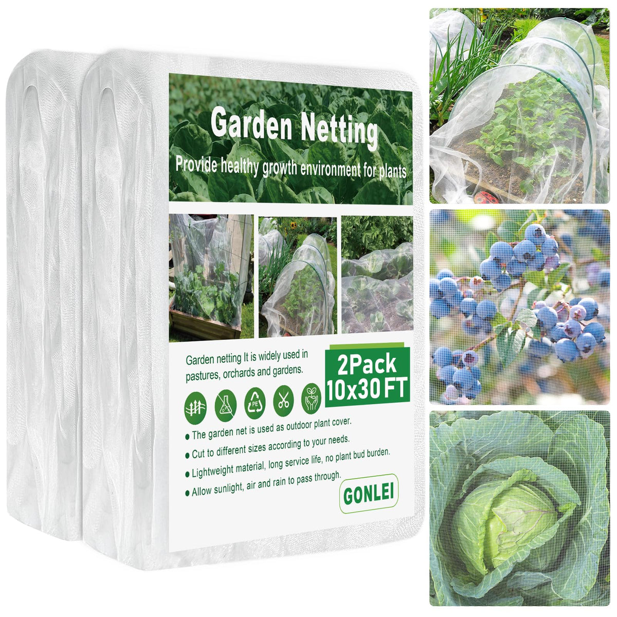GonLei garden netting on bed protects plants while letting sunlight through