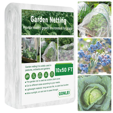 GonLei ultra-fine garden netting in 10x50 ft for broad protection.