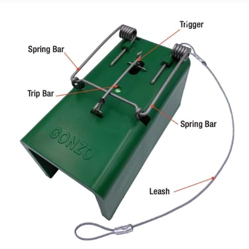 GONZO trap with braided stainless leash for secure retrieval after setting.