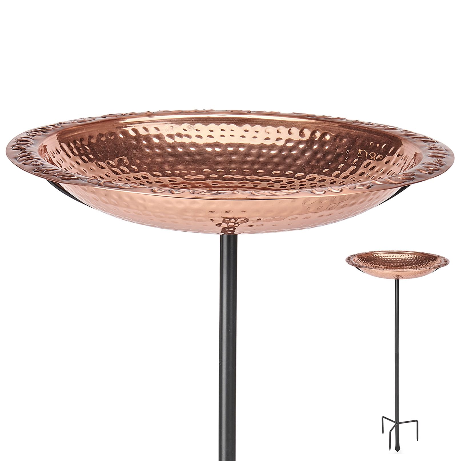 Good Directions BBG18 copper bird bath basin glistening in sun, inviting birds to your garden.