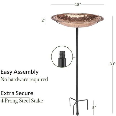 Good Directions copper bird bath edge offers resting space for visiting feathered friends.