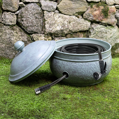 Side spigot opening allows quick hose connection to a water source.