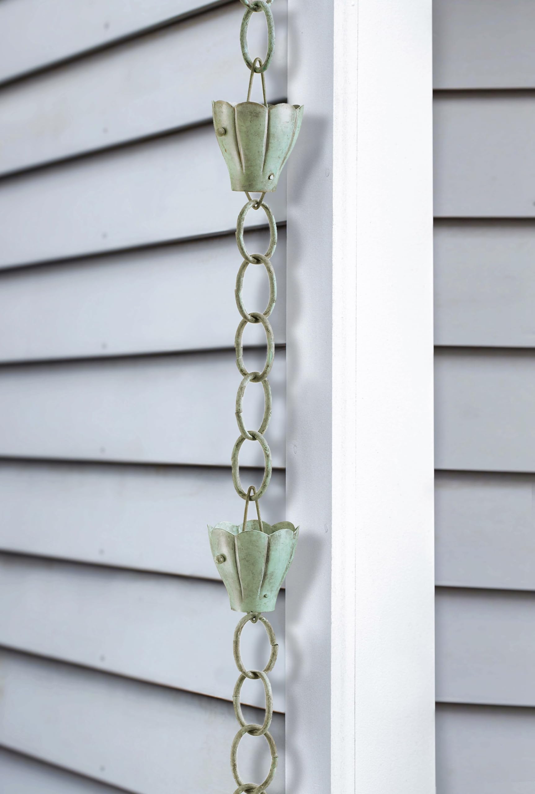 Made in Connecticut, wind- and weather-ready copper rain chain.